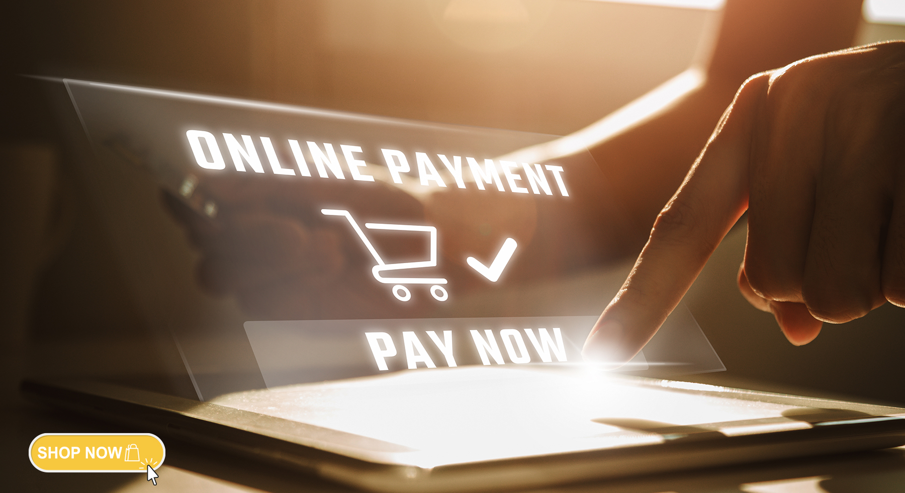 Online payment concept, Man using tablet computer and holding credit card at working desk. Banking and online shopping.